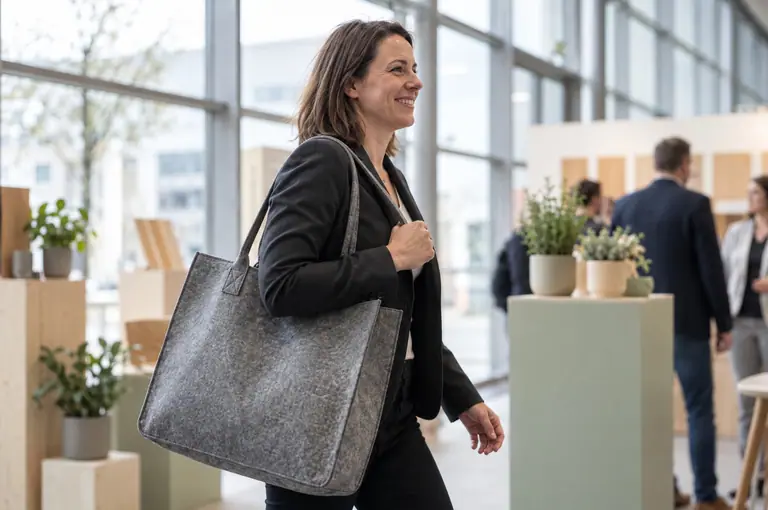 Filztasche als Teilnehmertasche auf einer Konferenz