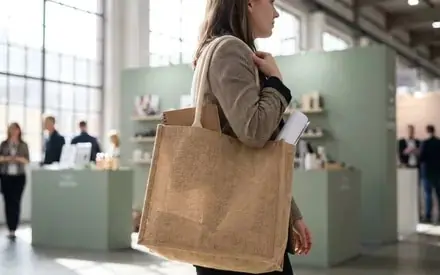 Printed jute bag at a corporate event