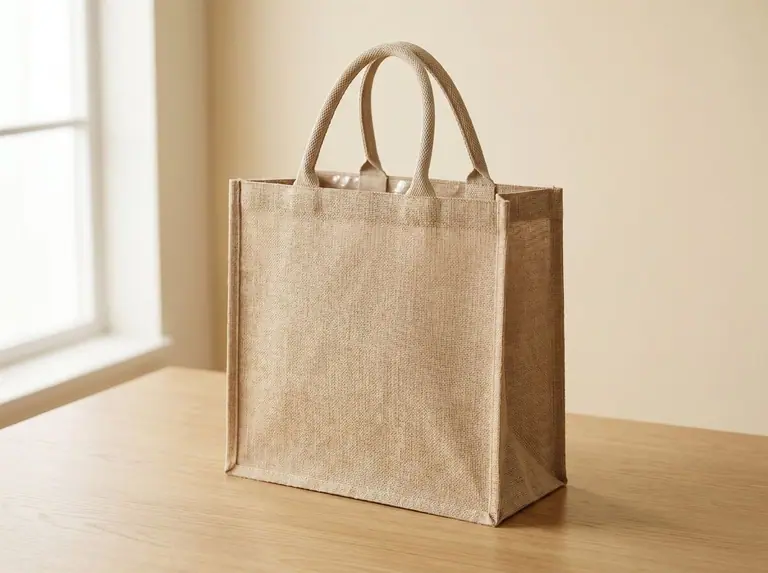 Printed jute bag in natural beige