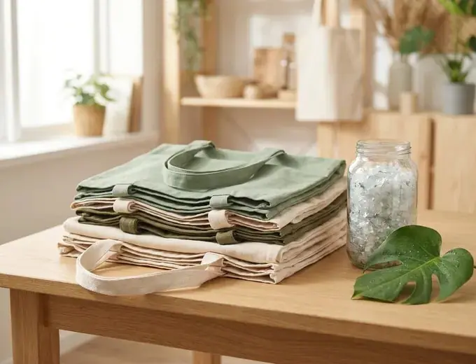 Stacked bags made from recycled material