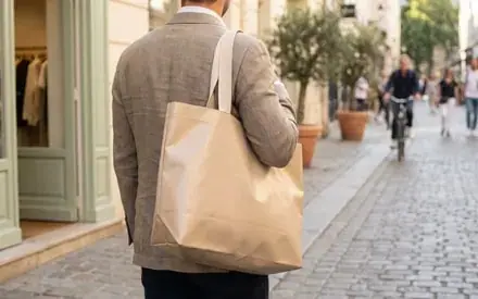 Fotorealistisch bedruckte RPET Tasche als Werbeträger im Einzelhandel