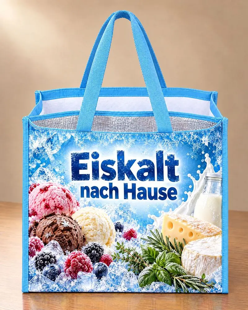 Designidee für Tiefkühl- und Feinkost-Lieferdienste: Eis- und Frostmotiv „Eiskalt nach Hause“